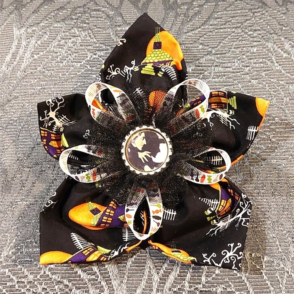 Spooky Ruffles & Stripes Wicked Witch Handmade Hair Clip/Fascinator NWOT